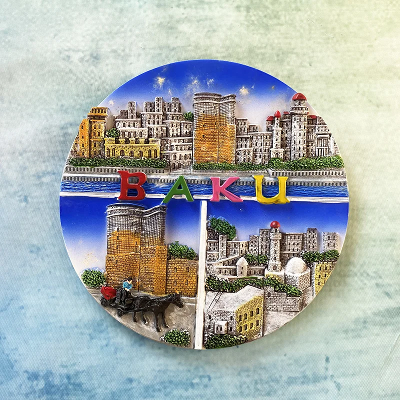 

Baku cityscape - Armenian tourism souvenir - Creative disc 3D resin fridge magnet - Perfect home decoration item