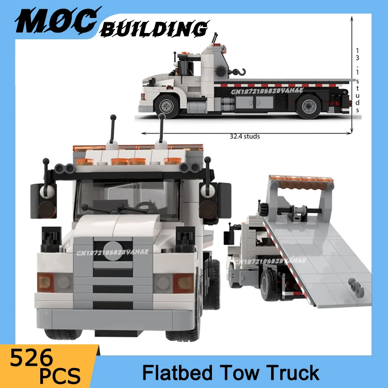 

MOC Building Blocks City Rescue Transport Vehicle Model Flatbed Tow Truck DIY Assemble Bricks Creative Collection Car Toys Gifts