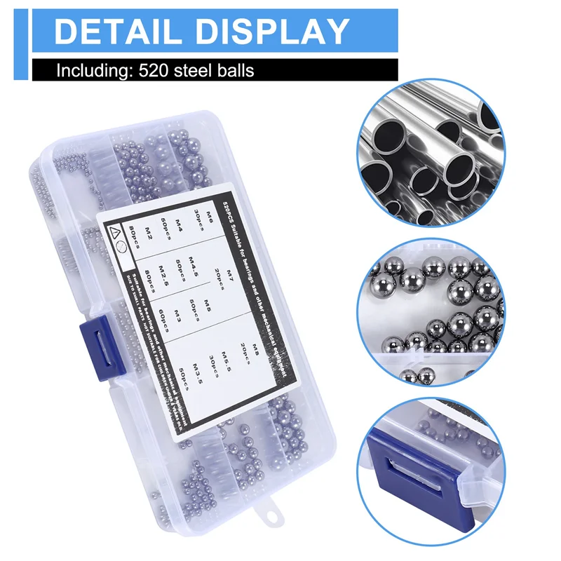 

KEKA 520Pcs Precision Steel Ball Bearings ,2-8Mm Balls Magnetic Loose Bicycle Bearing Balls Assortment Kit