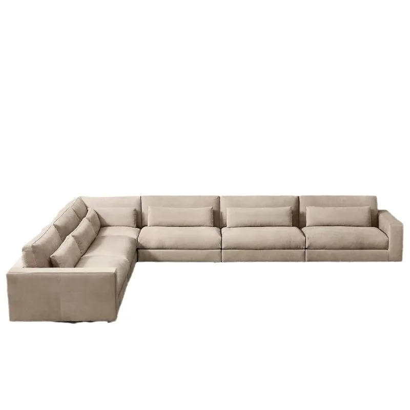 Modern simple cowhide three-person sofa rural retro living room home tofu corner sofa