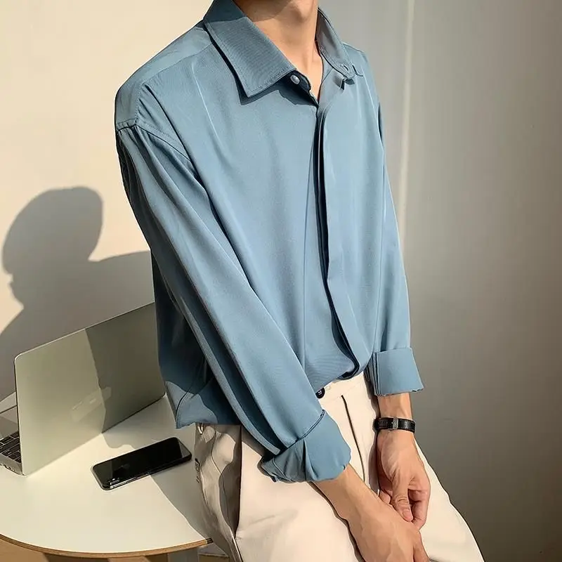 

Men's Ice Silk Long Sleeve Shirt Summer Breathable Sun Protection Casual Loose Fit Top Streetwear Hip Hop Set