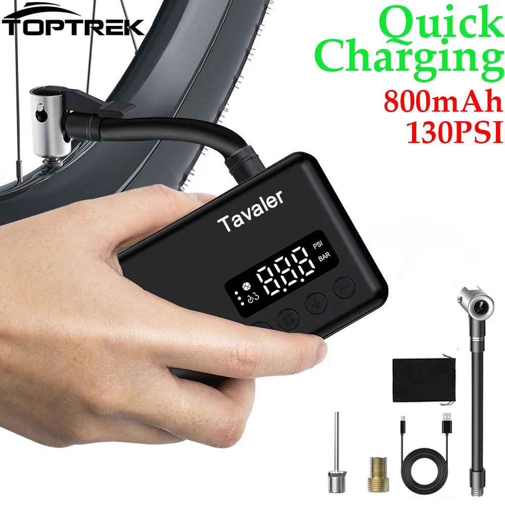 

130PSI Mini Bicycle Air Pump Portable Tire Inflator 800mAh Rechargeable Pocket Wireless Fast Charging Bike Accessories Toptrek