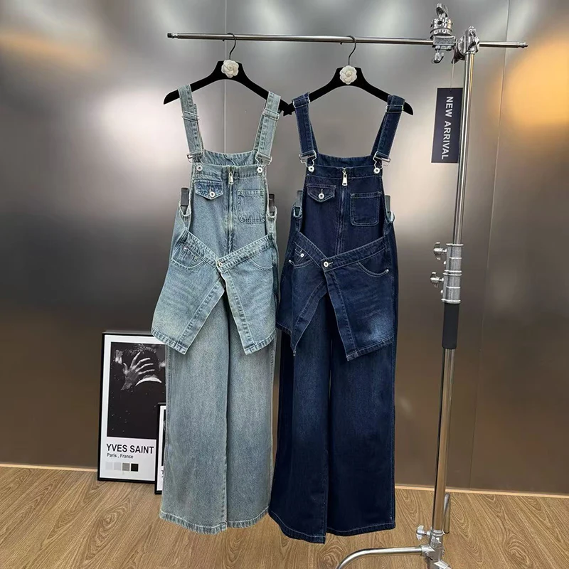 

American Vintage Style Denim Jumpsuit Loose Fit Casual Design Women Wardrobe Staple Straight-leg Workwear Pants