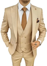 Costumes d'affaires 3 pièces Slim Fit pour hommes, smokings gris et blancs nobles, costume de mariage formel, blazer, pantalon, émail, marié champagne