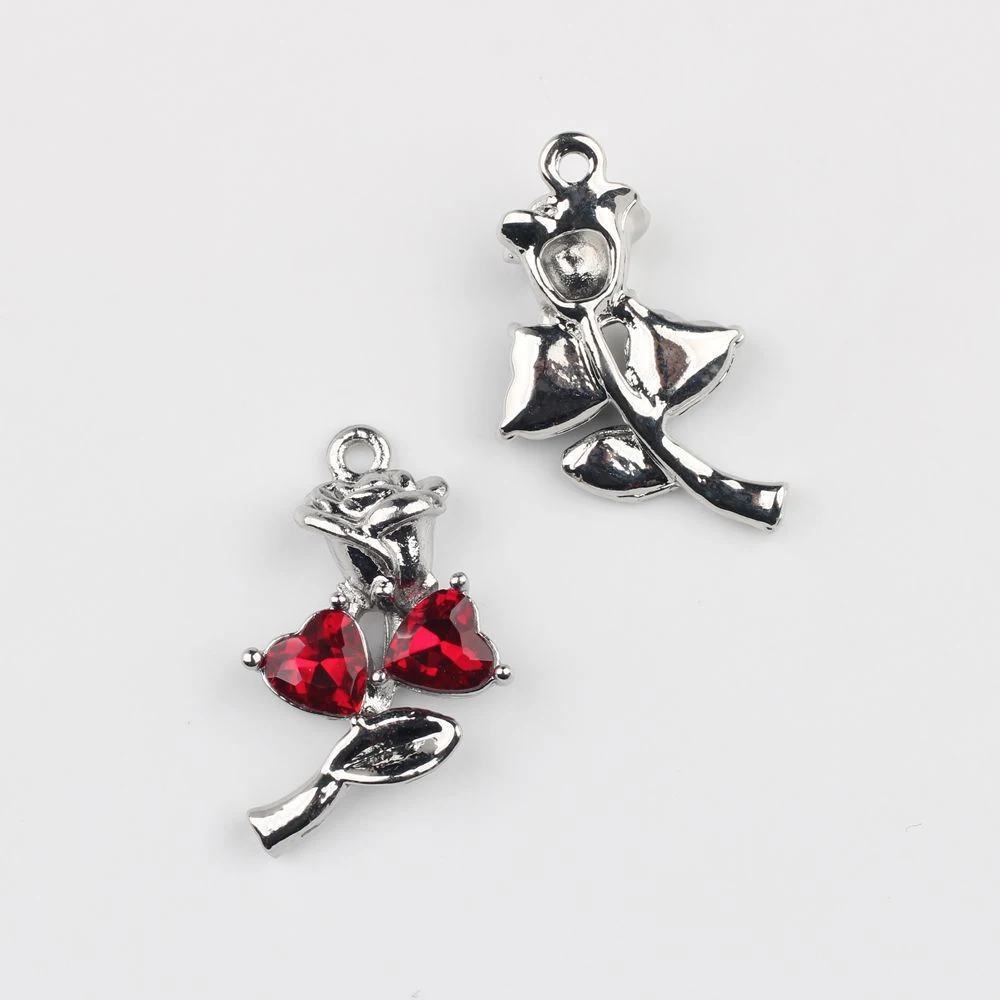 6pcs Fashion Rose Flower Heart Shape Charms Pendant Jewelry Making Accessories Handmade DIY Bracelet Earrings Necklace Ornament