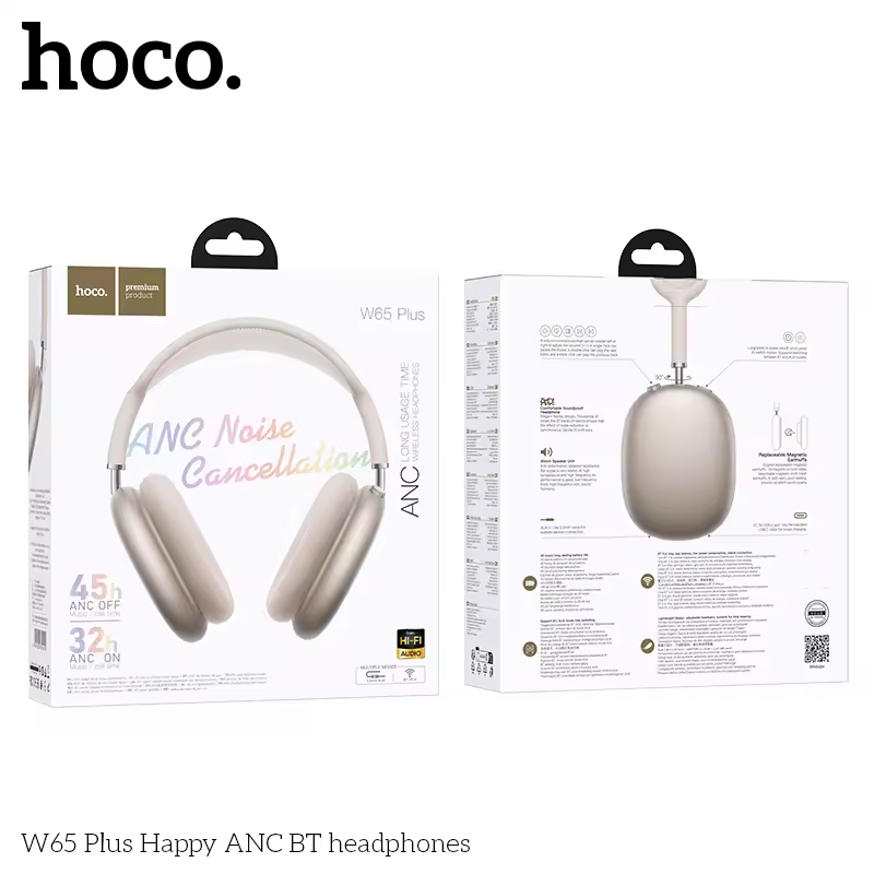 HOCO W65 Plus ANC Noise Reduction Bluetooth Headphones Over The Ear Wireless Big Earphone Hifi Sounds Sport Headsets With Button - Image 10