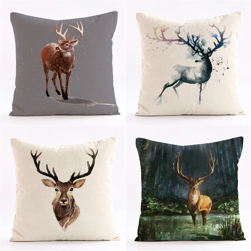 Black and white elk pattern throw pillow cover with short plush print living room sofa decoration cushion cover pillow covers