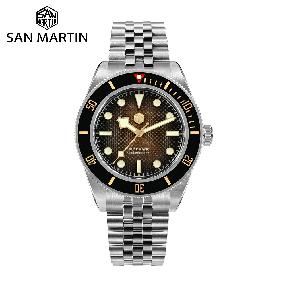 

San Martin Watch New 40mm Luxury Men Diving Watches Waffle Dial NH35 Automatic Mechanical Stainless Steel Waterproof 200m SN0128