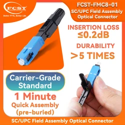 FCST 10Pcs FTTH SC UPC Single Mode Fiber Optic Quick Connector FTTH Fiber Optic Fast Connector SC Fiber Field Assembly