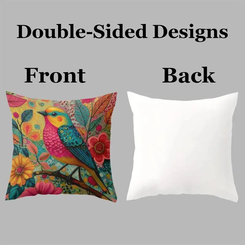 4pcs Colorful Bird Floral Pillow Covers Velvet Polyester Cushion Cases Boho Art Decorative Throw Pillows Home Decor