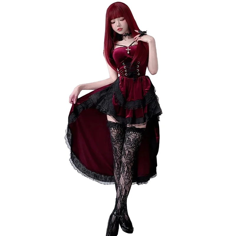 Vintage Dark Gothic Swallow Tail Lace Smocked Bodycon Dress Vampire Bridal Halloween Costume Sexy Backless Evening Dresses