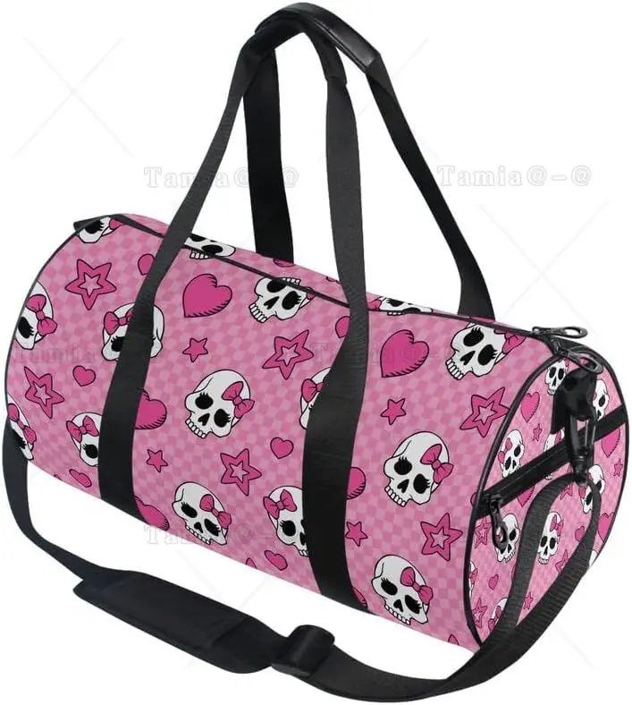 Duffel Bags Pink Skull Girl Sports Gym Bag Travel Luggage Overnight Bags for Men Women