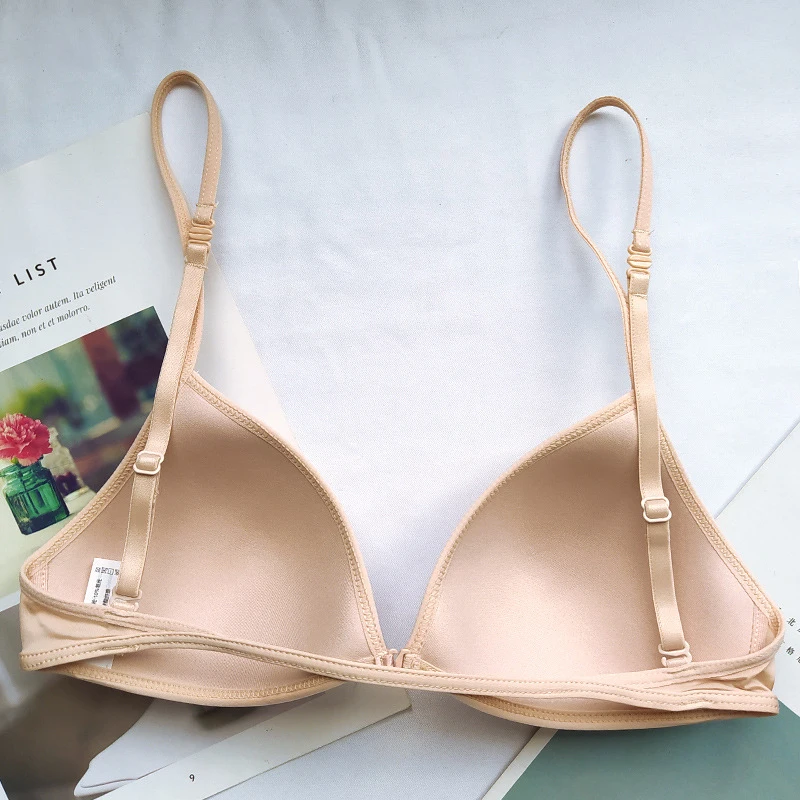 FINETOO Sexy Thin Seamless Bras Women Triangle Cup Underwear Female Beauty Back Front Buckle Bra Cross Straps Tops Lingerie New