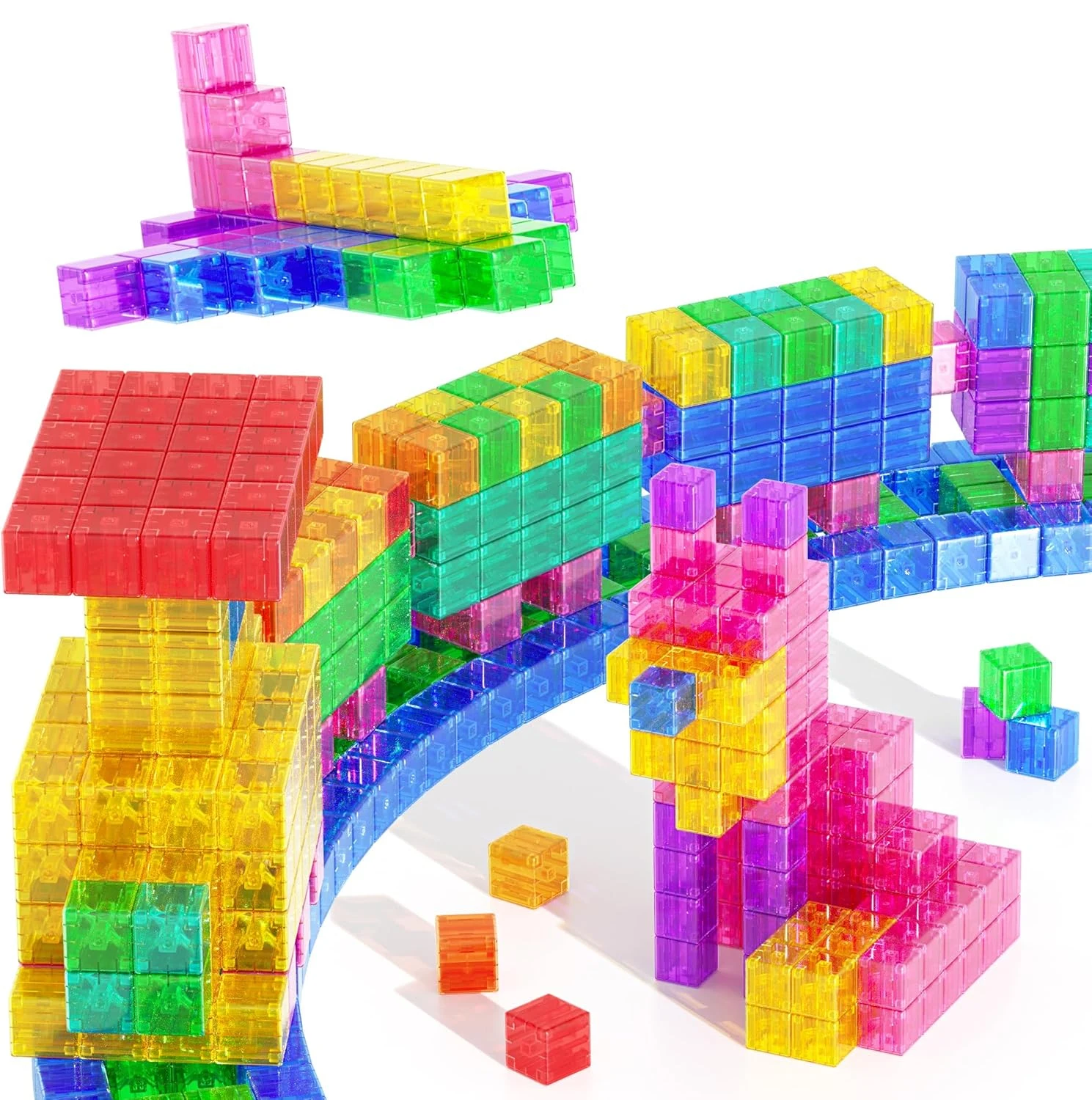 مكعبات بناء مربعة مغناطيسية شفافة 64 قطعة ألعاب مربعة مغناطيسية للأطفال لعبة مغناطيسية لبنات البناء هدية عيد ميلاد