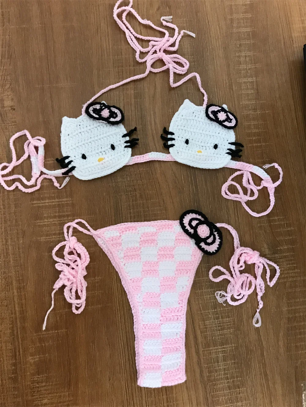 Lady\'s Cute Crochet Bikini Set 2 Pieces Bathing Suit Sexy Micro Bikinis 2024 Ties Swimsuit Thong Swimwear Women Swimming Suit