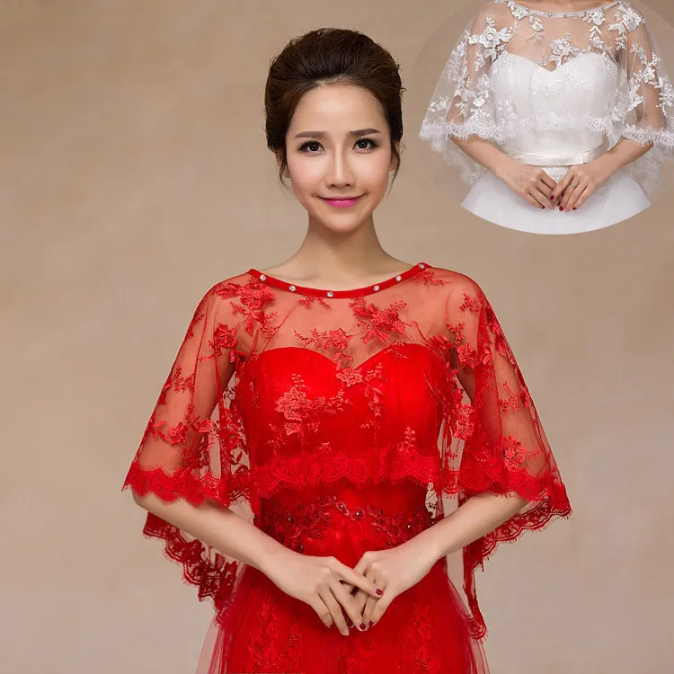 

ww27 Bridal Wedding Red Wedding Shawl Lace Dress Cape Summer Thin Veil