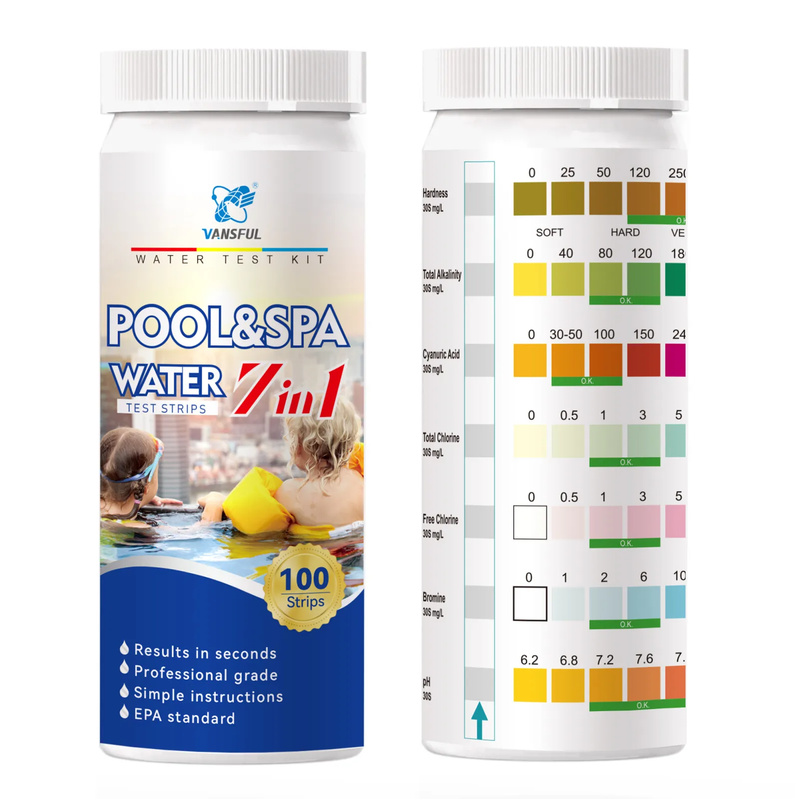 

VANSFUL Water Test Kit Professional 7 in 1 Swimming Pool and Spa Water Test Strips