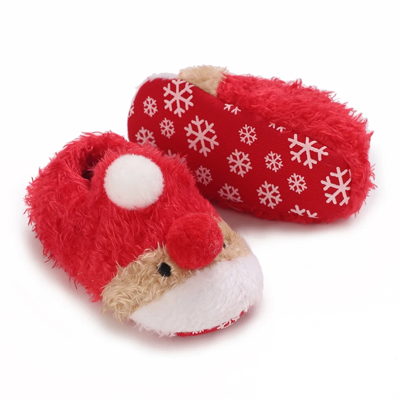 

0-12 Months Old Baby Boys and Girls Soft and Comfortable Indoor Walking Shoes With Plush Insulation Christmas Red Shoes