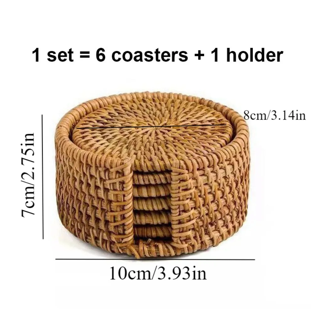 1set Drink Coasters Set for Kungfu Tea Accessories Round Tableware Placemat Dish Mat Rattan Weave Cup Mat Pad Diameter 8cm