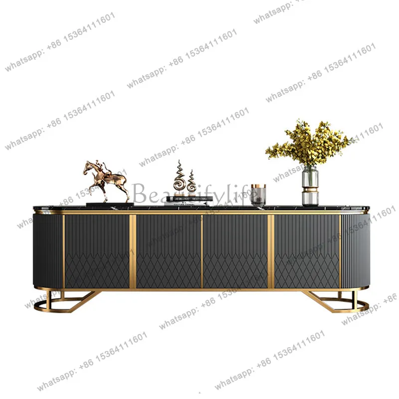 

American rounded corner light luxury TV cabinet coffee table living room background wall household TV cabinet