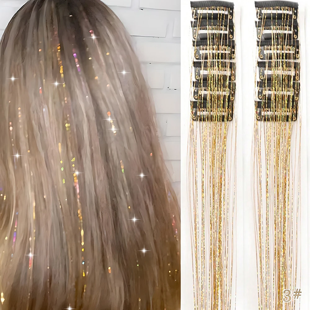 Clip per orpelli per capelli in 19,7" Estensioni per capelli con orpelli glitter Clip sintetica in accessori per capelli scintillanti per bambini Ragazze Donne