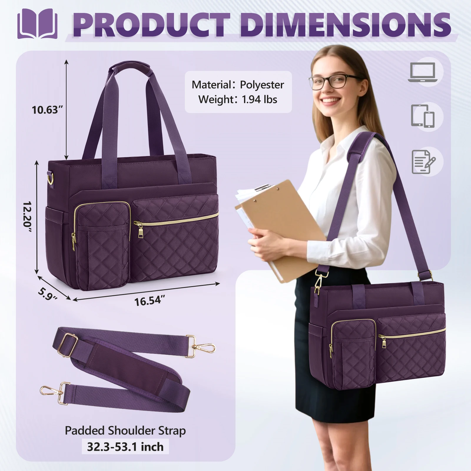 SDYSM Teacher Tote Bag Large Capacity Laptop Briefcase Bag for Women Work Nurse Tote Bag Handbag for Office College Nursing