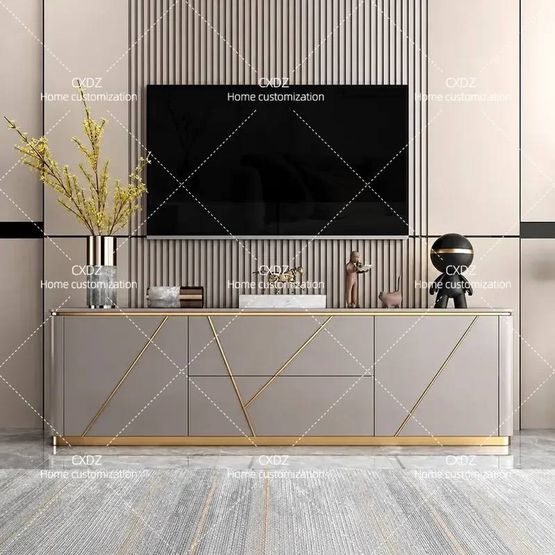Modern Minimalist TV Cabinet and Coffee Table Set High Gloss Finish Living Room Floor Storage Unit Compact Design for Small
