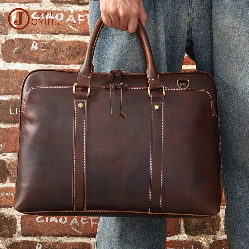 Cross-Border Crazy Horse Leather Men's Briefcase Multi-Functional Retro Shoulder Bag Business Leather Handbag Men's Bag New