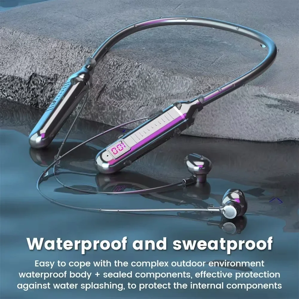 

Bluetooth 5.2 Neckband Earphones Wireless Headsets HiFi Stereo Headphones LED Dual Mode Waterproof Long Standby Time Earbuds