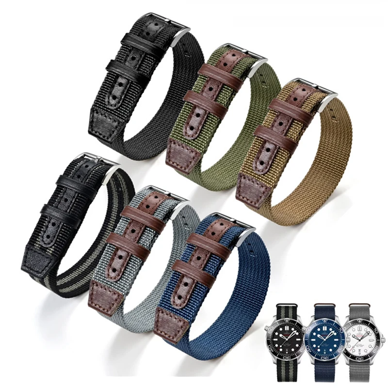 

Nylon Ribbed Watch Band 20mm 22mm Universal Men Women Khaki Genuine Leather Sport Canvas Strap Bracelet for Hamilton Watchband