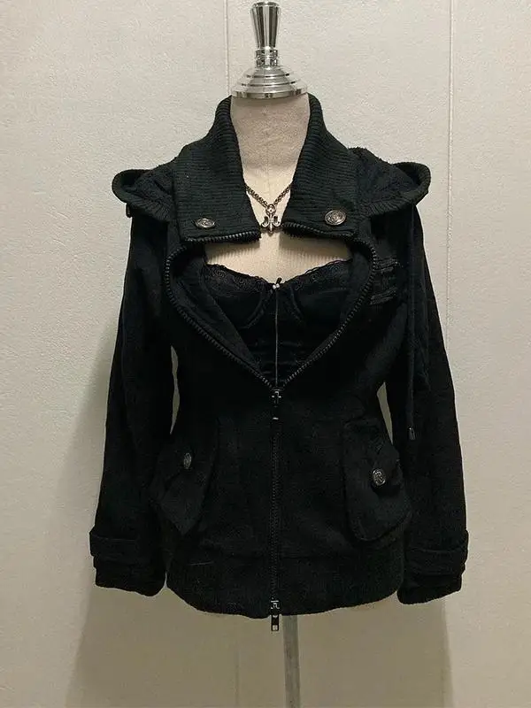 

Original Vintage American Bla Hoodie Women's Faion Slim Fit Outerwear Winter Zipper Closure Cotton Blend Long Sve