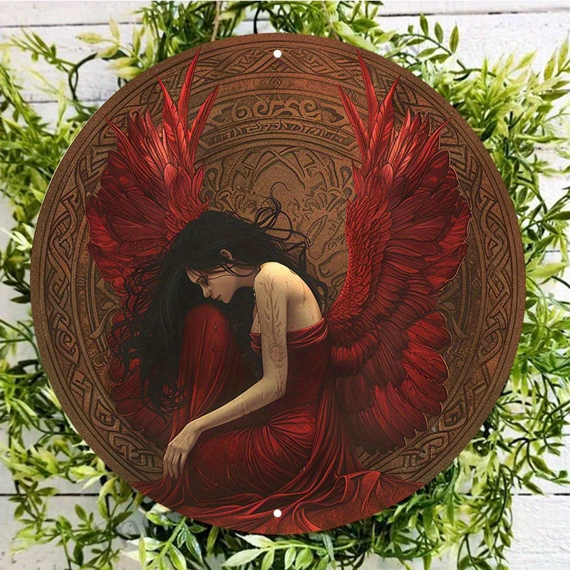 Fantasy Angels Round Aluminum Wall Sign, UV and Scratch Resistant, Waterproof and Weather Resistant, Wall Art, Home Decor, 8x8in