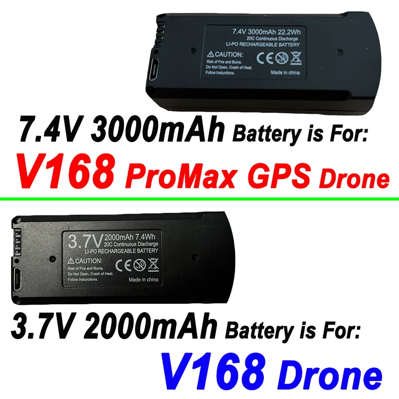 Original V168 GPS Drone Battery 7.4V 3000mAh RC Quadcopter 3.7V 2000mAh V168 Pro Max Spare Battery Dron Parts Accessories