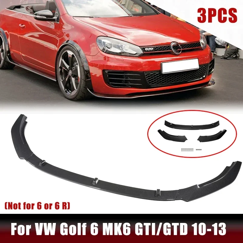 

3 Pcs Front Bumper Lip Spoiler Splitter Gloss Black For Volkswagen Golf MK6 GTI GTD 2010-2013 Car Modification Part Body Kit