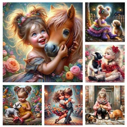 New Arrivals Diamond Painting Portrait Cartoon Girl and Animal Diy Full Drill Dog,Lion Mosaic Home Decoration Art Handmade Gift