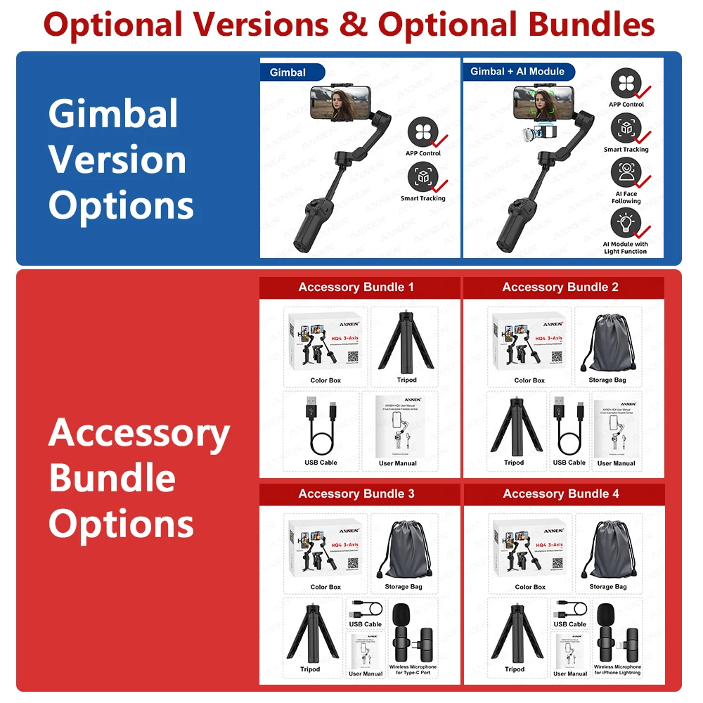 مثبت الهاتف المحمول AXNEN مع عصا تمديد 170 مم للوجه بعد لالتقاط الفيديو والتصوير الفوتوغرافي اليدوي 3 محاور Gimbal حامل ثلاثي القوائم