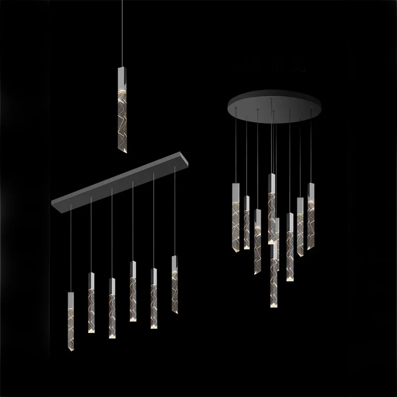 

Led Light Luxury Stairwell Glass Pendant Light With Black/gold Hardware Gloss For Dining Room Bar Room Decoration