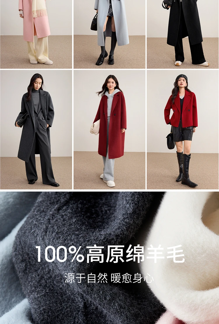 SENTUBILA Damen 100% Wolle Doppelseitiger Mantel Winter 2026 Anzug Reverskragen Klassischer Pendlerstil Langer Übermantel W54OA8779 – Detail 13