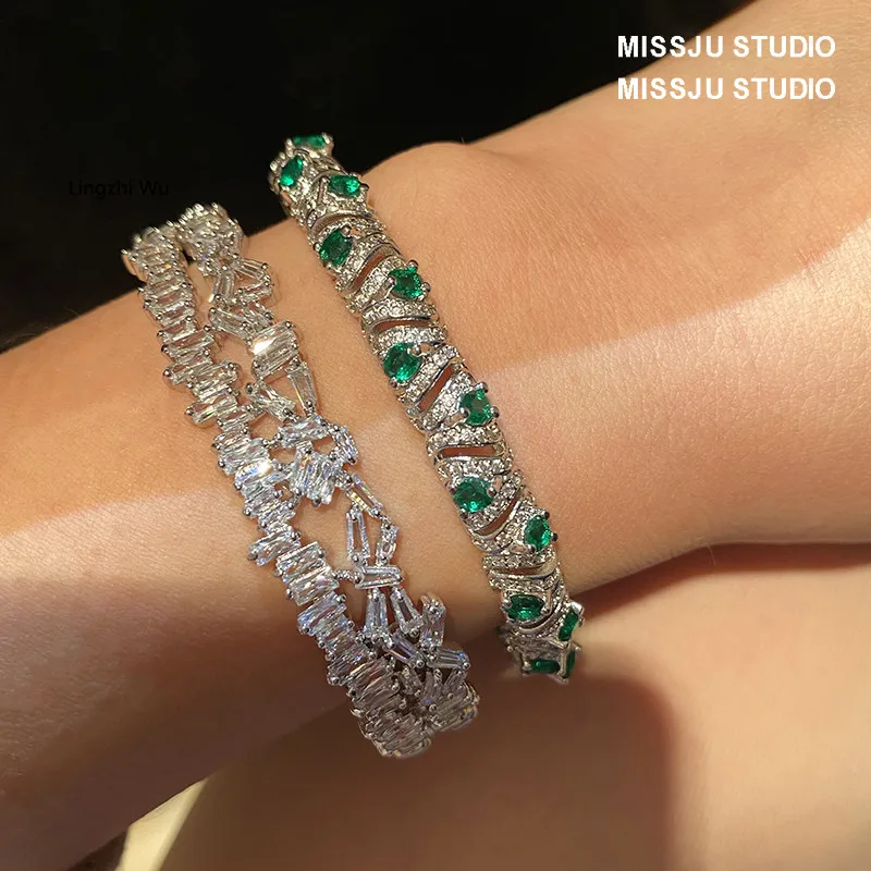 Wu Lingzhi-Irregular Diamond Bracelet, Green Hand Decoration, Adjustable Opening, Luxury, Top Quality, Elegant, New Arrival