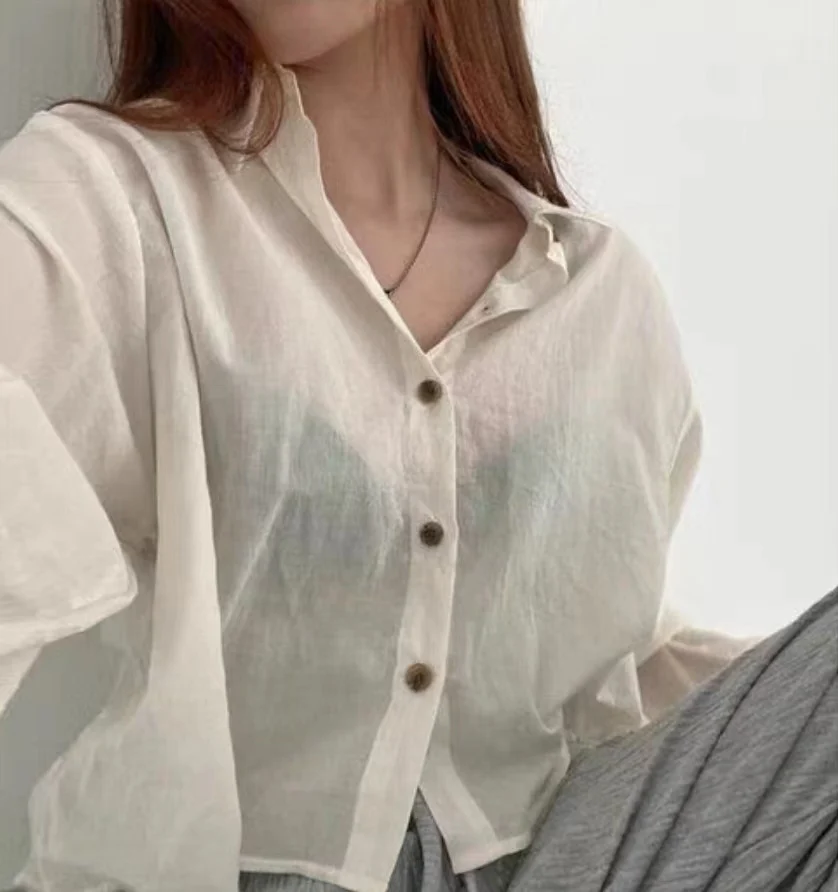 Summer Sun-proof Shirts For Women Solid Color Long Sleeve Button Blouse Female All-match Clothes Korean Style Fashion Shirts