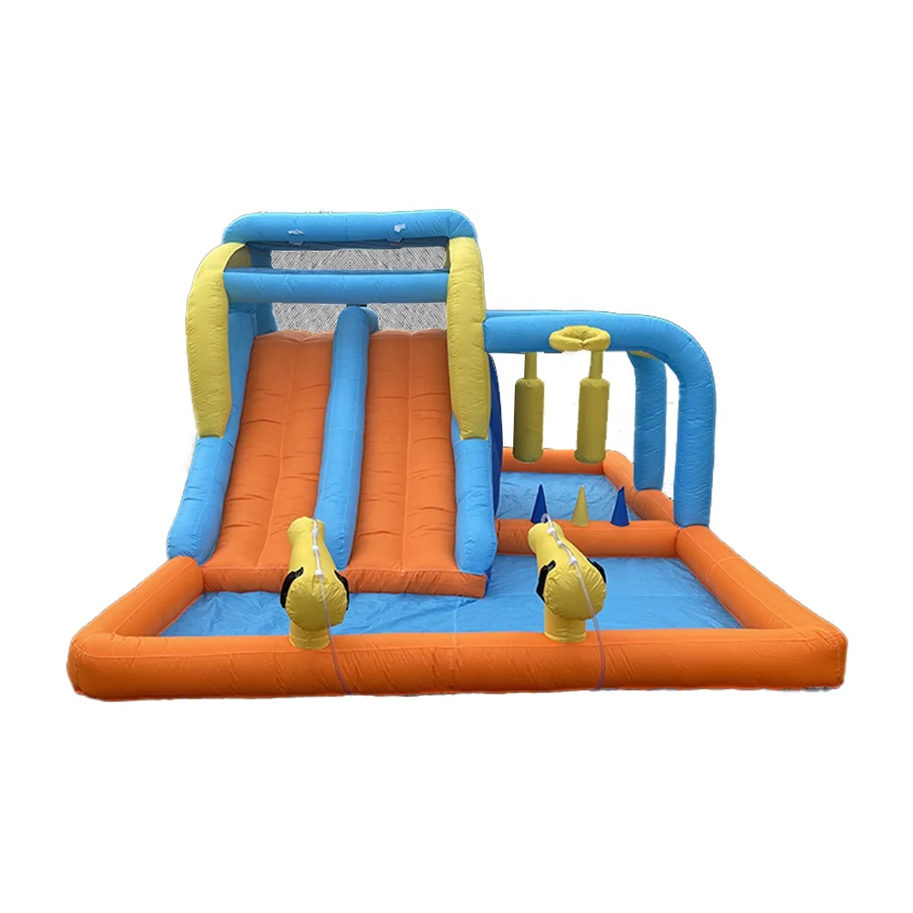 Popular double trampoline water slide sport theme toy indoor outdoor grassland park inflatable castle inflatable bounce house