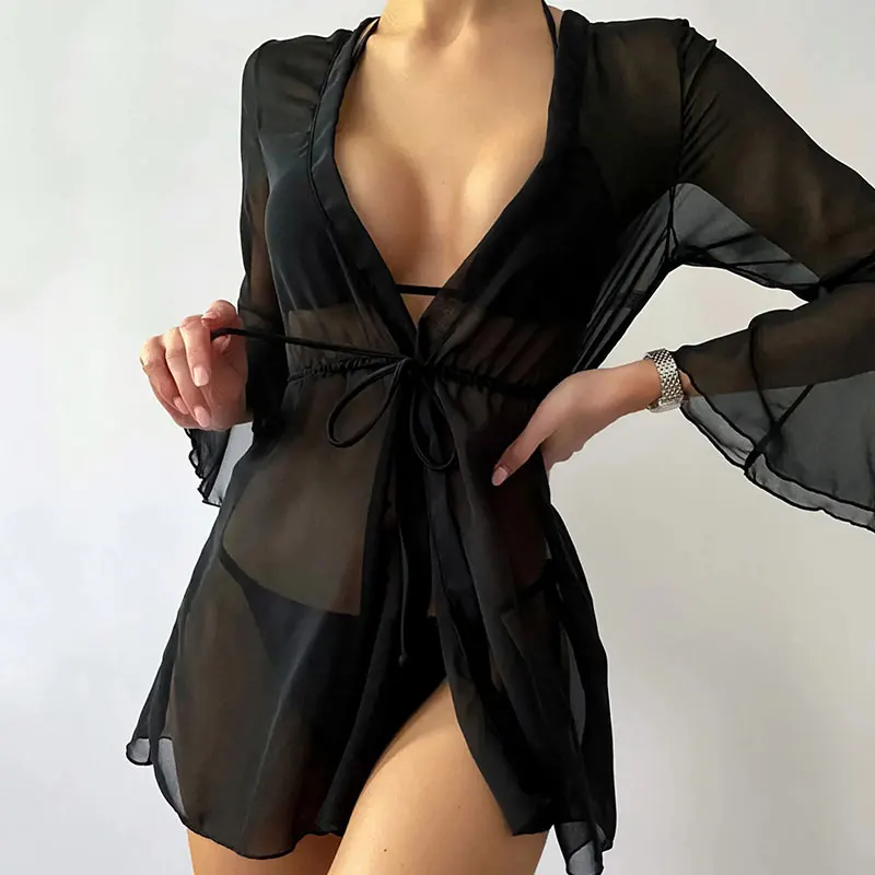 

Sexy See Through Bikini Cover Up Hollow Out Mesh Knitted Beach Dress White Crochet Tunic Summer Tops Women Beach Wear Swim Suit