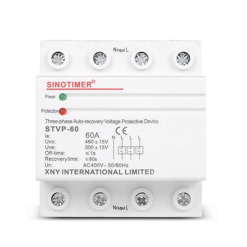 SINOTIMER STVP-60 3 Phase 380V 60A DIN Rail Auto-Recovery Over And Under Voltage Protector Industrial Surge Protection Relay