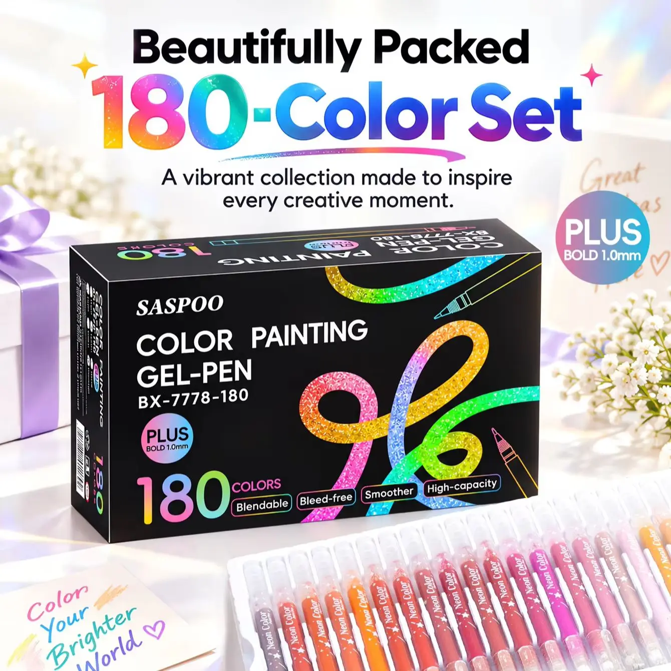1 Piece of 180-Color High-Quality Glitter Special Effect Journaling Pen, Art Student Drawing Glitter Pen, Gel Pen, Water-Based Pen, DIY Journaling Drawing and Doodling Pen, Large Capacity Colored Pen, Marker Pen, Marking Pen