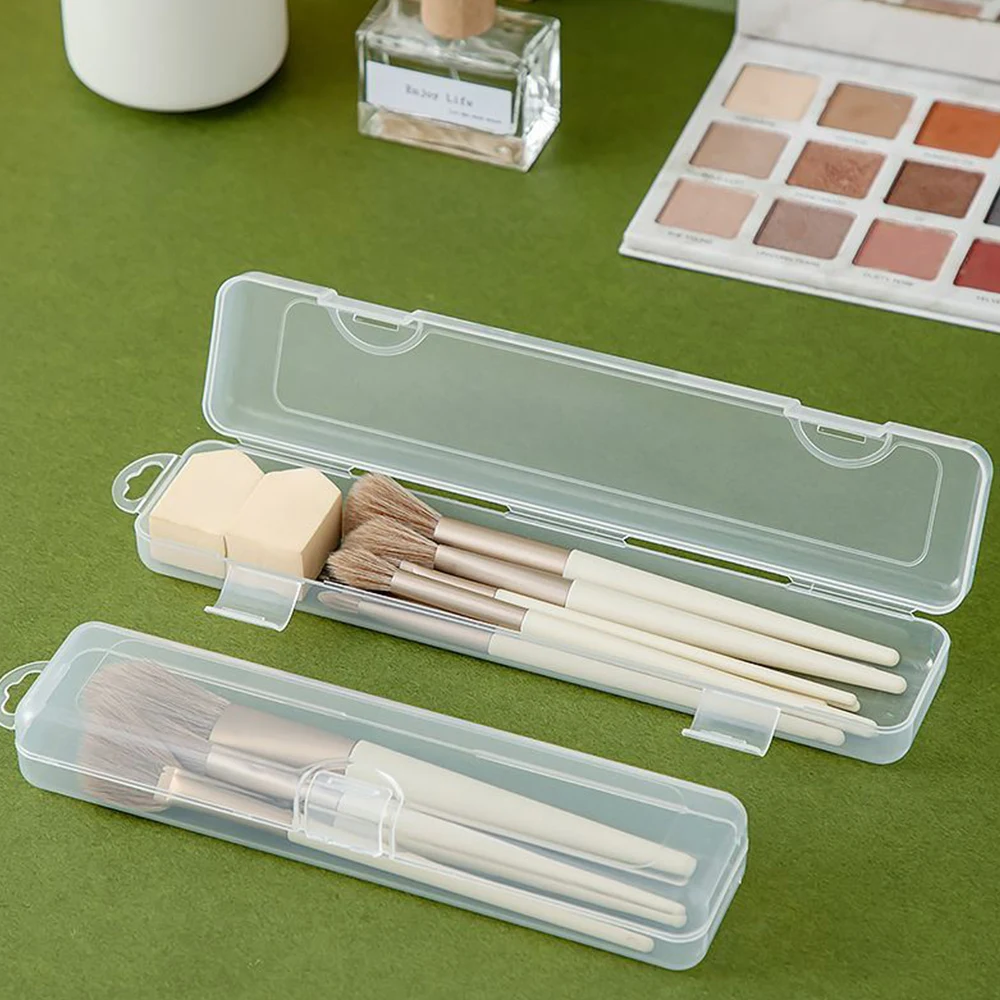 Portable Makeup Brush Organizer Case Eyebrow Pencil Tableware Chopsticks Transparent Storage Box With Cover Kitchen Accessories