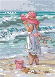 Little Girl On the Beach Counted Cross Stitch Kits, Embroidery Needlework Sets, 11CT, 14CT, 18CT, Dim_65078