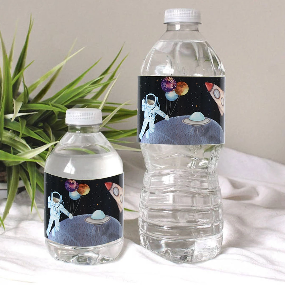 10pcs Outer Space Water Bottle Labels Rocket Ship Party Bottle Labels  Birthday Party Supplies Kids Baby Shower Decor Stickers