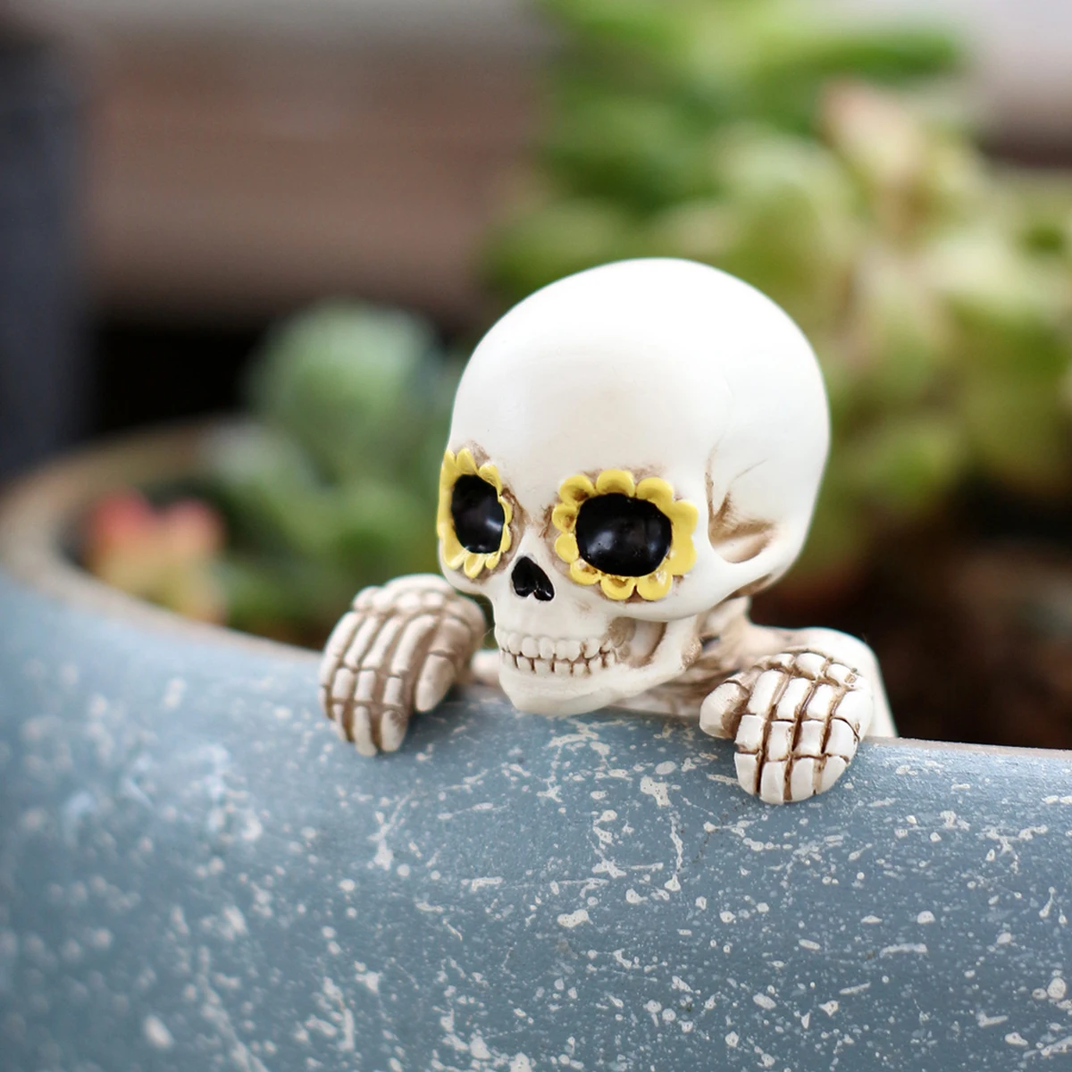 1pc Halloween Flower Eye Skeleton Edge Sitter Resin Statue Peeking Skull Plant Pot Gothic Outdoor Garden Decor
