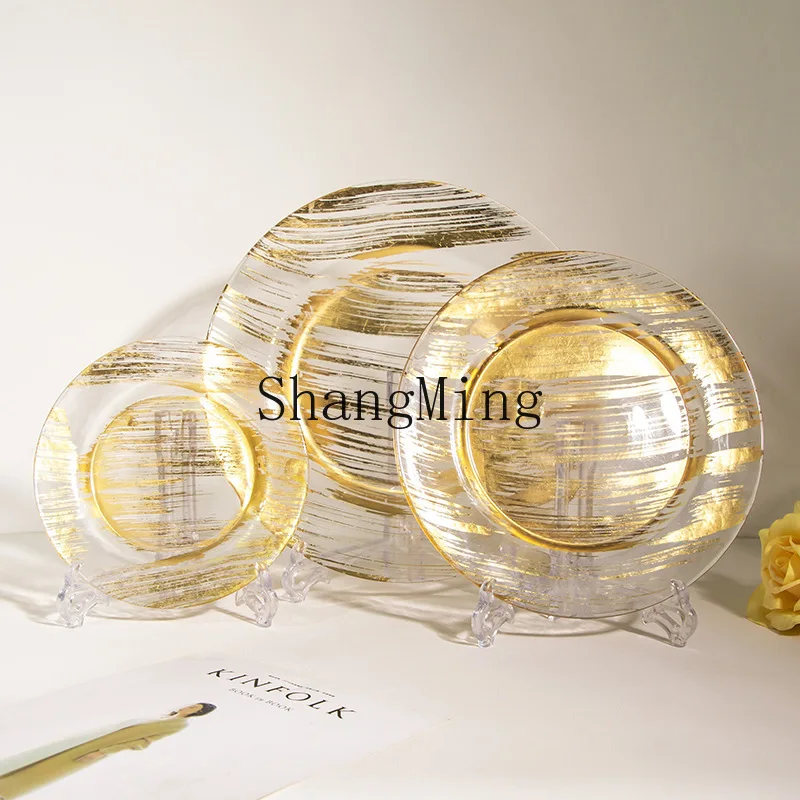 

DSA electroplated glass creative western food mat plate steak fruit plate wedding banquet decoration plate