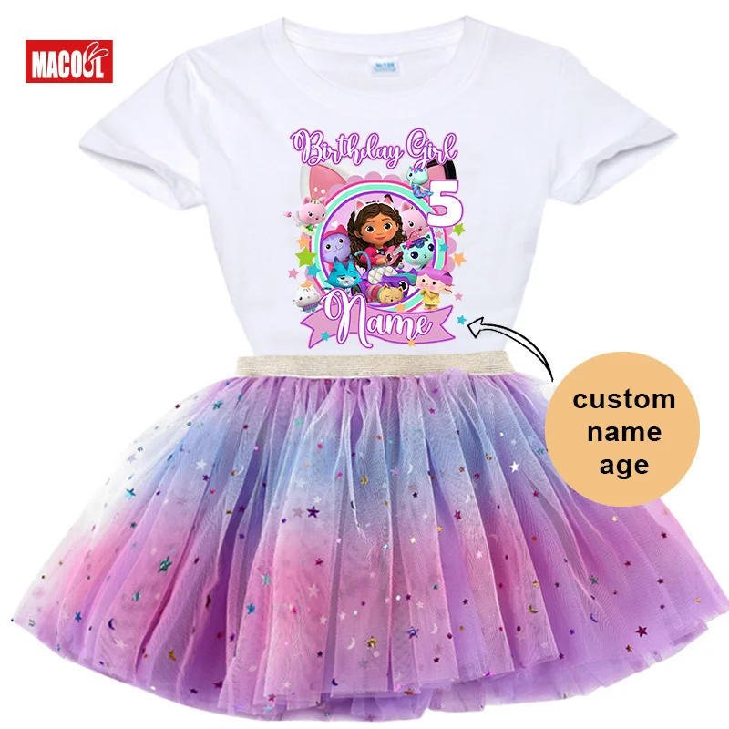 

Girls Birthday Party Tutu Dress Set Custom Name Shirt Outfit for 3rd 4th 5th 6th 7th Kids Clothes Girl Birthday Party Outfit Set